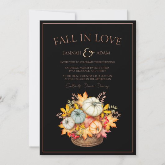 Invitation Chute en amour Noir Automne Automne Citrouille Mar (Devant)