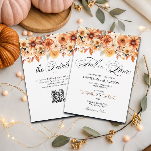 Invitation Chute en amour QR Code Boho Floral Mariage