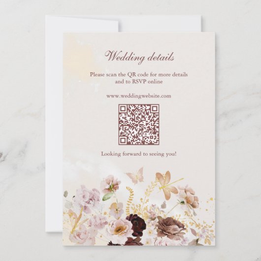 Invitation Chute en amour QR Code Peony & Gold Burgundy Maria (Dos)