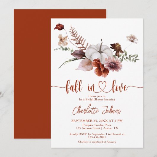 Invitation Chute en amour Rouille Flore Fête des mariées auto (Devant / Derrière)