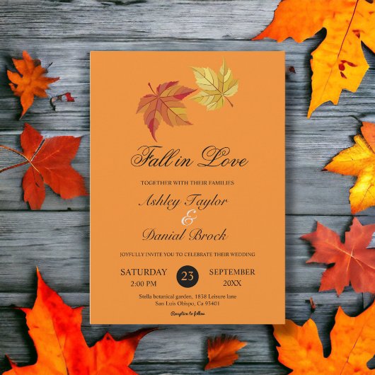 Invitation Chute en Amour Rustique Brûlé Orange Mariage d'aut