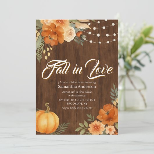 Invitation Chute en amour Rustique Fête des mariées automnale (Debout devant)