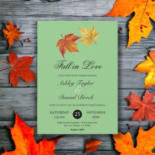 Invitation Chute en amour Sage Green Boho Rustique Mariage d'