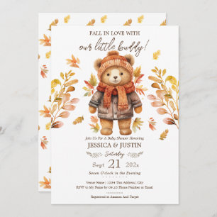 Invitation Chute en amour Teddy Bear Baby shower Feuille