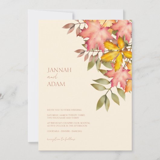 Invitation Chute en amour Terracotta Automne Feuilles Mariage (Devant)