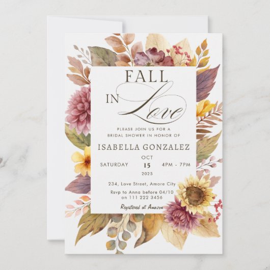 Invitation Chute en amour Tournesol Fête des mariées d'automn (Devant)