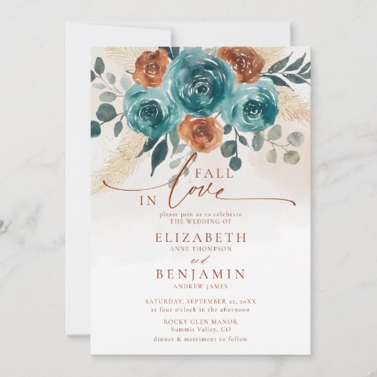 Invitation Chute en amour Turquoise Burnt Orange Boho Mariage (Devant)