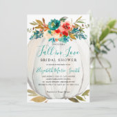 Invitation Chute en amour Turquoise Floral Citrouille Fête de (Debout devant)
