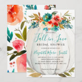 Invitation Chute en amour Turquoise Floral Citrouille Fête de (Devant / Derrière)