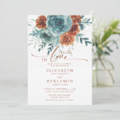 Invitation Chute en Amour Turquoise Terracotta Boho Mariage F (Debout devant)