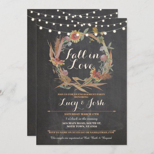 Invitation Chute en amour Wreath Automne Fiançailles Floral I (Devant / Derrière)