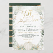 Invitation Chute en Love Green Baby shower Citrouille or (Devant / Derrière)