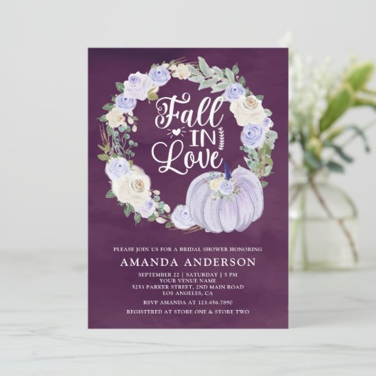 Invitation Chute en Love Lavender Citrouille Fête des mariées (Debout devant)