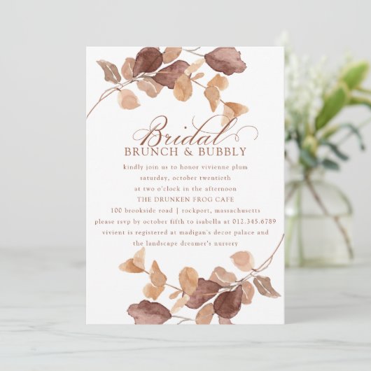Invitation Chute Eucalyptus Feuille Brich Brunch Bubbly (Debout devant)