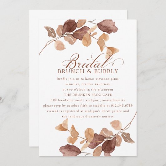Invitation Chute Eucalyptus Feuille Brich Brunch Bubbly (Devant / Derrière)