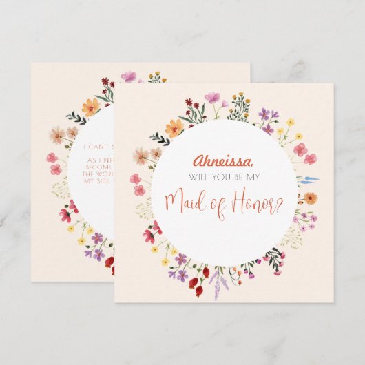 Invitation Chute Fleur sauvage lunaire Floral Maid of Honor (Devant / Derrière)