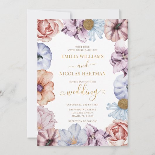 Invitation Chute Floral Boho Elégant Mariage (Devant)