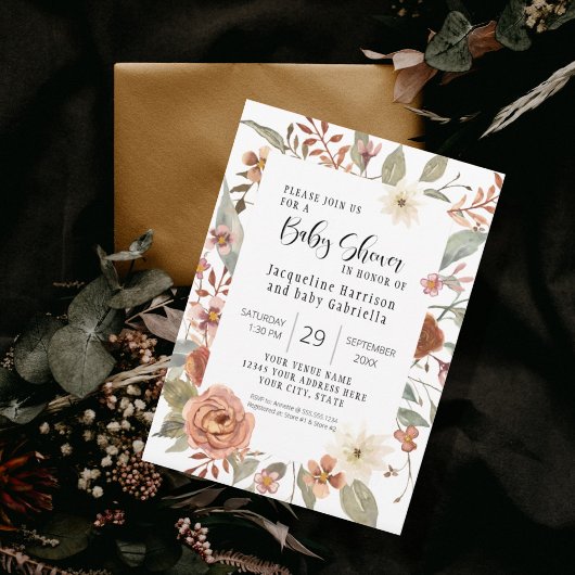 Invitation Chute Floral BOHO Terracotta Baby shower fille