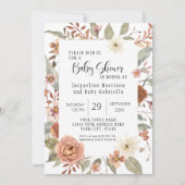Invitation Chute Floral BOHO Terracotta Baby shower fille (Devant)