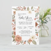 Invitation Chute Floral BOHO Terracotta Baby shower fille (Debout devant)