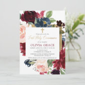 Invitation Chute floral bordeaux rousse blush or première com (Debout devant)