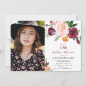 Invitation Chute floral bordeaux rousse rose pâle photo d'ann (Devant)