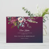 Invitation Chute Floral Bourgogne Laver Soyez Ma Fille D'Honn (Debout devant)