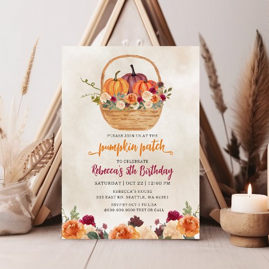Invitation Chute Floral Bourgogne Orange Citrouille Patch Ann
