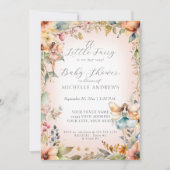 Invitation Chute Floral Enchantée Fée Rose Baby shower fille (Devant)