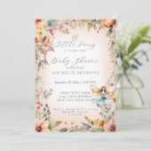 Invitation Chute Floral Enchantée Fée Rose Baby shower fille (Debout devant)