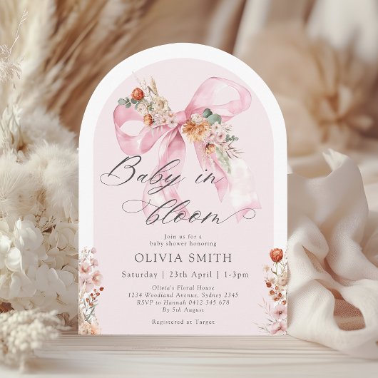 Invitation Chute Floral Pink Bow Baby dans le Baby shower de