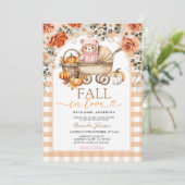 Invitation Chute Floral Rose fille En vichy Baby shower ours (Debout devant)
