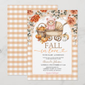 Invitation Chute Floral Rose fille En vichy Baby shower ours (Devant / Derrière)