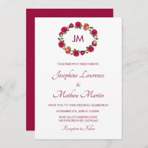 Invitation Chute Floral Rose Mariage de monogramme de couronn