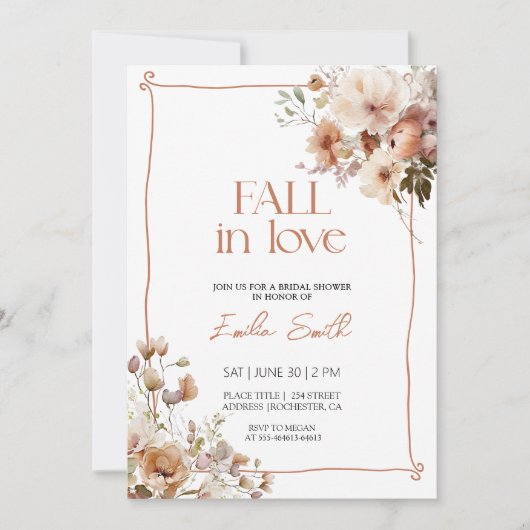 Invitation Chute Florale Automne Rouille Douche nuptiale (Devant)