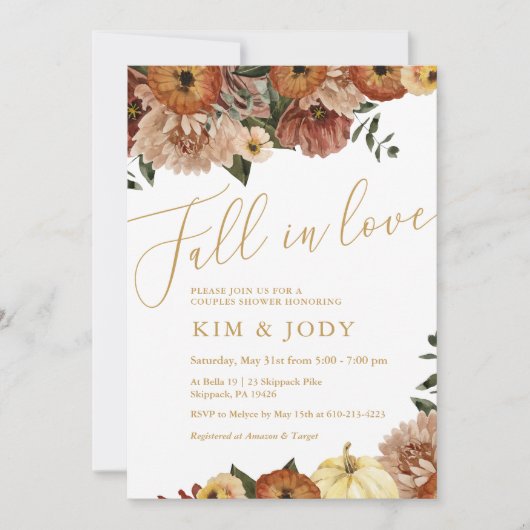 Invitation Chute Florale Chute En Amour Couples Douche (Devant)