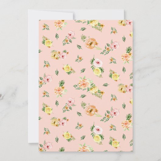 Invitation Chute Florale moderne avec Rose de Pêche Jaune Ble (Dos)