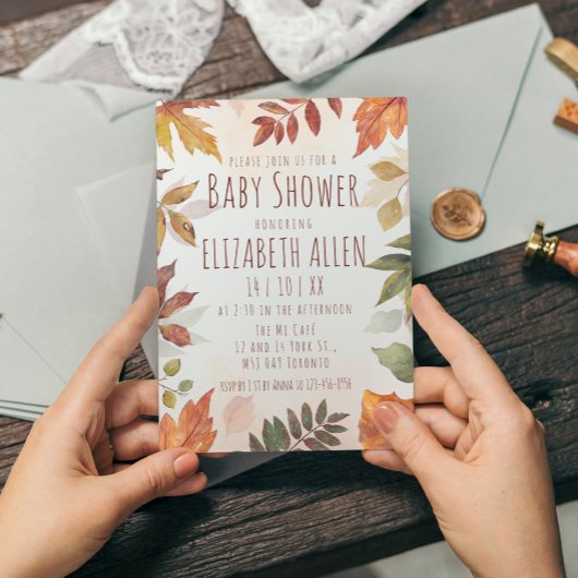Invitation Chute Foliage Aquarelle Baby shower d'automne