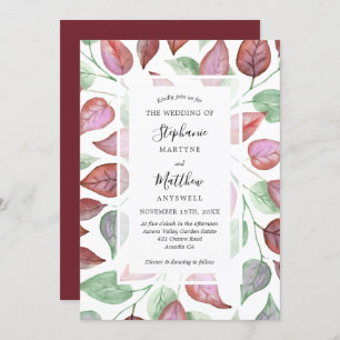 Invitation Chute Foliage Aquarelle Bourgogne Mariage Feuille