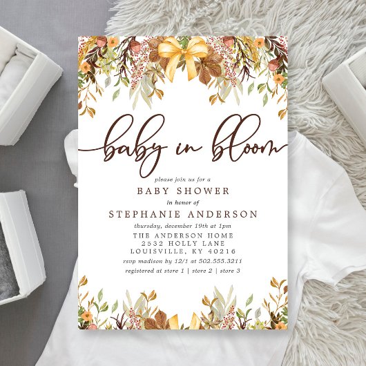 Invitation Chute Foliage Floral Bébé Dans Le Baby shower Fleu