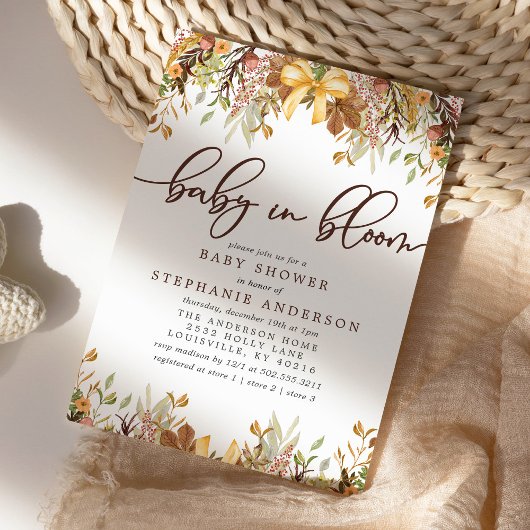 Invitation Chute Foliage Floral Bébé Dans Le Baby shower Fleu