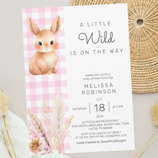 Invitation Chute Forêt Bunny Cub Pampas Baby Girl Douche