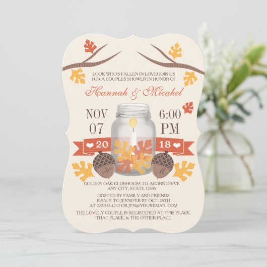 Invitation Chute monogramme Mason Jar Couples Douche (Debout devant)