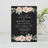 Invitation Chute Noir Bleu Aquarelle Florale Rose Mariage (Debout devant)