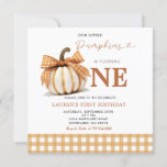 Invitation Chute Notre Petit Citrouille Qui Fête Son Annivers<br><div class="desc">en vichy Chute Notre Petit Citrouille Tournant Une Invitation Anniversaire</div>