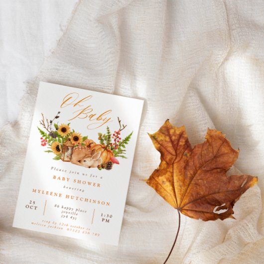 Invitation Chute Oh Baby Deer Citrouille & Baby shower de tou