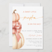 Invitation Chute Pink Bow Petit Baby shower Citrouille QR Cod (Devant)