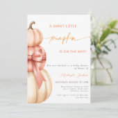 Invitation Chute Pink Bow Petit Baby shower Citrouille QR Cod (Debout devant)