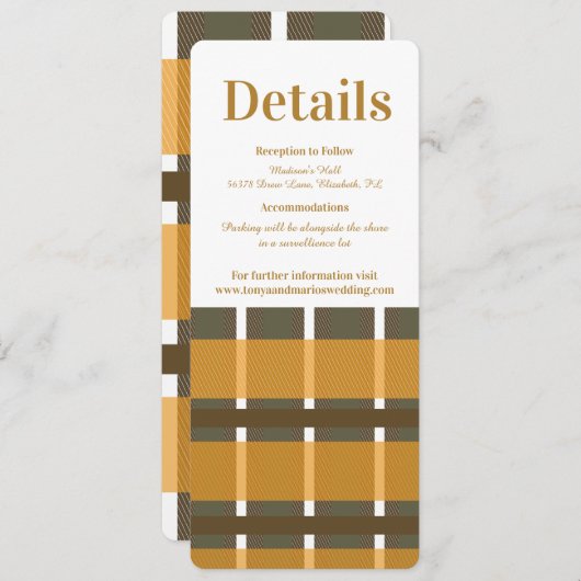 Invitation Chute Plaid Flannel Mustard Détails du Mariage (Devant / Derrière)