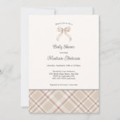 Invitation Chute Plaid Ribbon neutre baby shower genre (Devant)